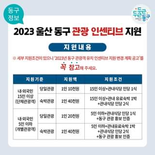 2023년 동구 관광객 인센티브 지원사업